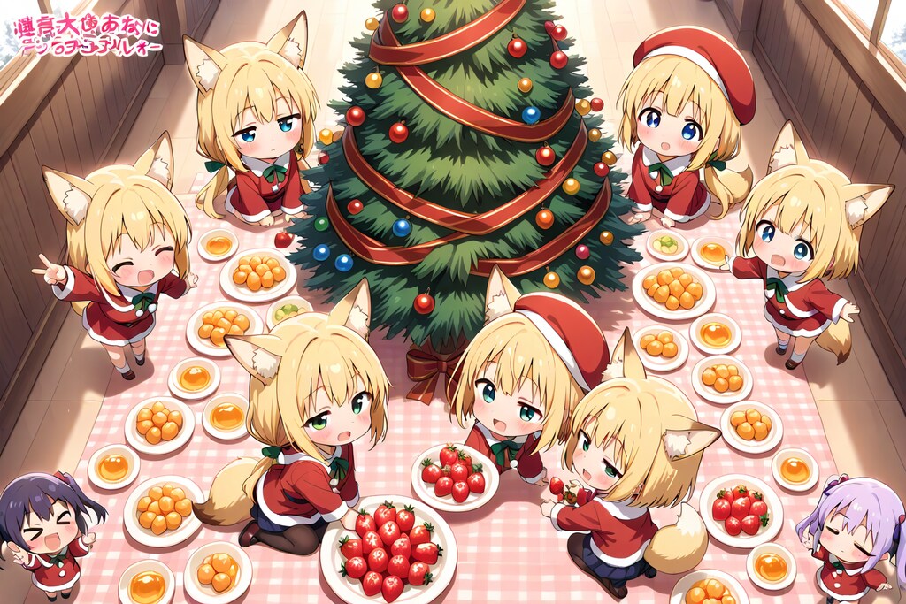 上下がサンタ服か、下に指定スカートの違いの、ちびちゃん。