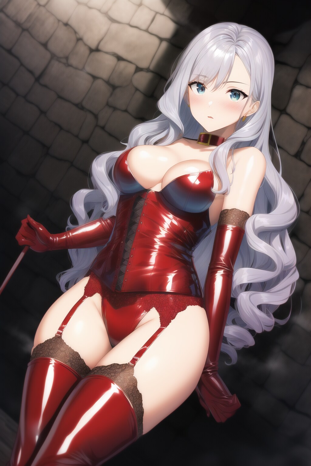 銀髪ロングのエナメルボンデージ女王様に調教されたいNovelAI