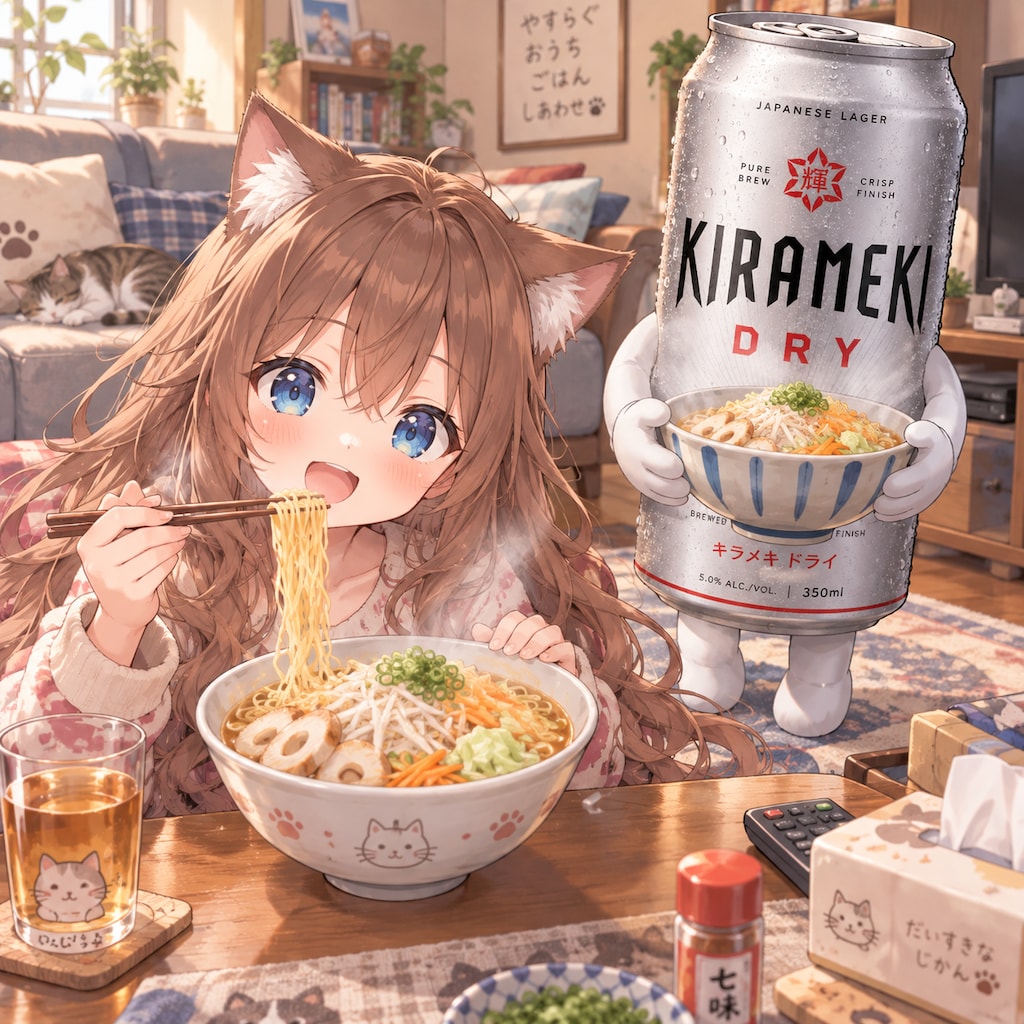 家(ウチ)系ラーメンを食べる小さな女の子