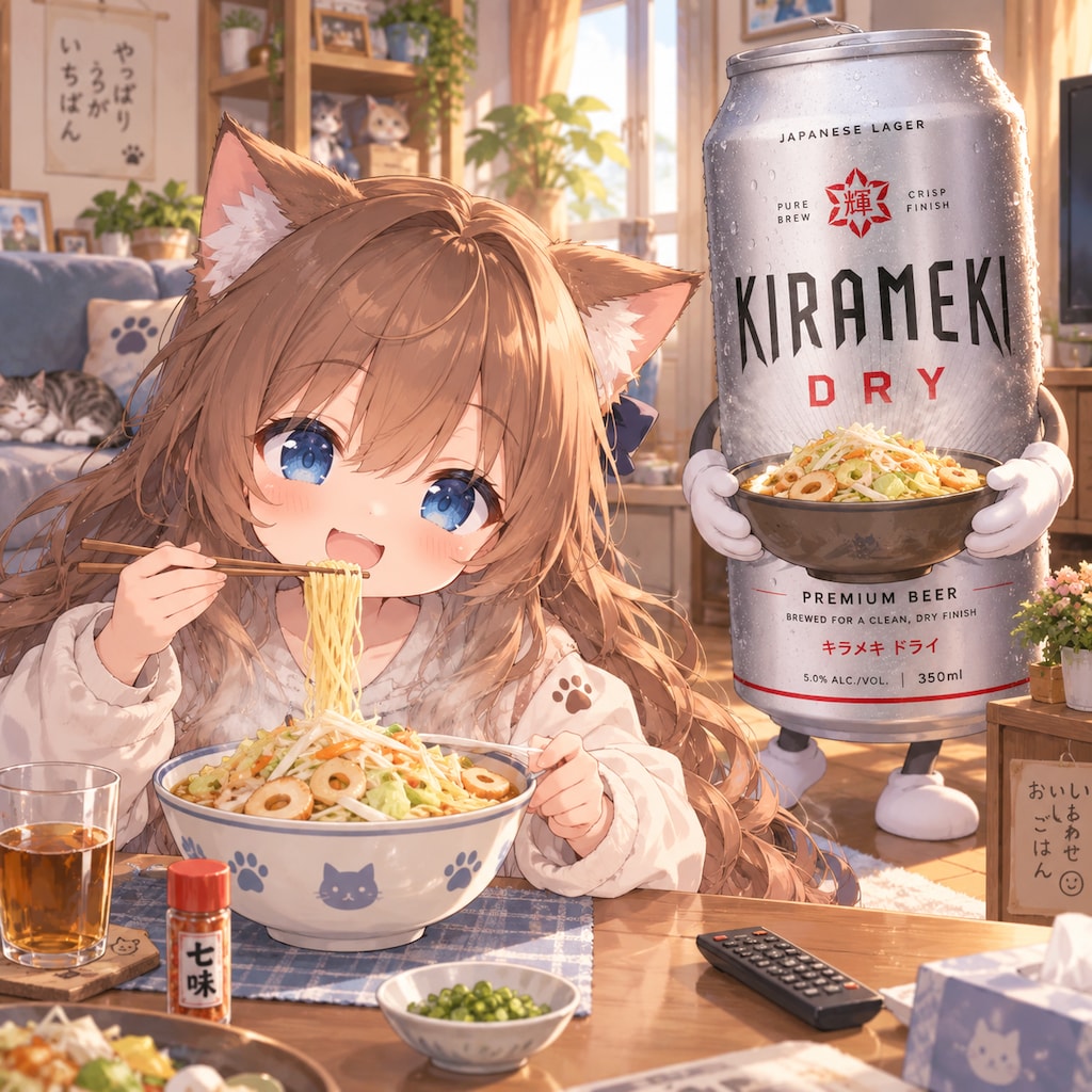 家(ウチ)系ラーメンを食べる小さな女の子
