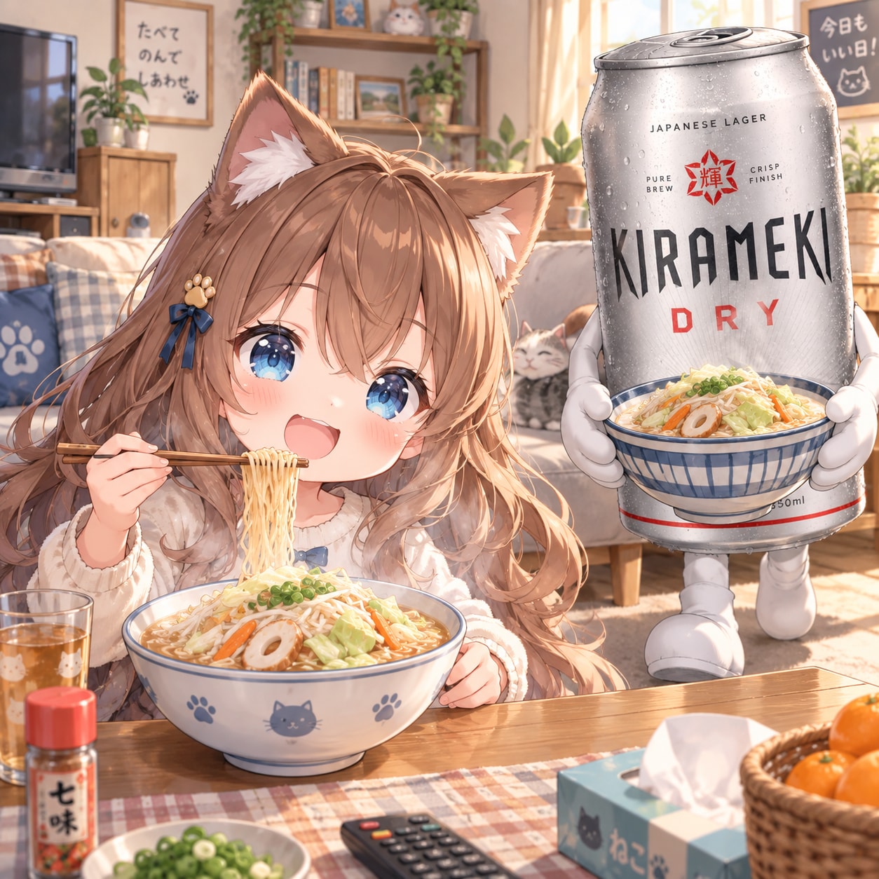 家(ウチ)系ラーメンを食べる小さな女の子 | の人気AIイラスト・グラビア