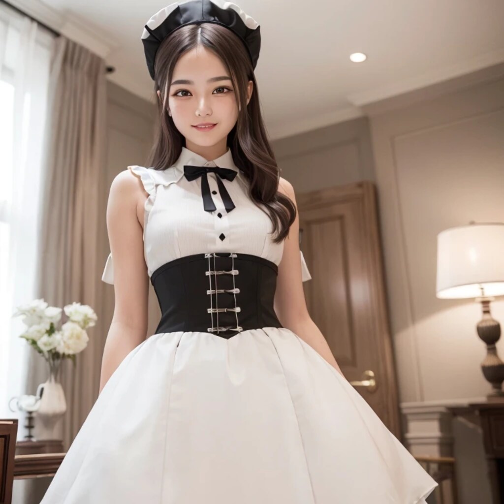 黒髪ロングでメイド服の美女１４６