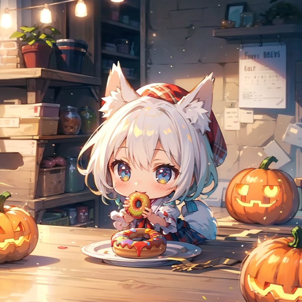 ドーナツを食べるちびちゃん。