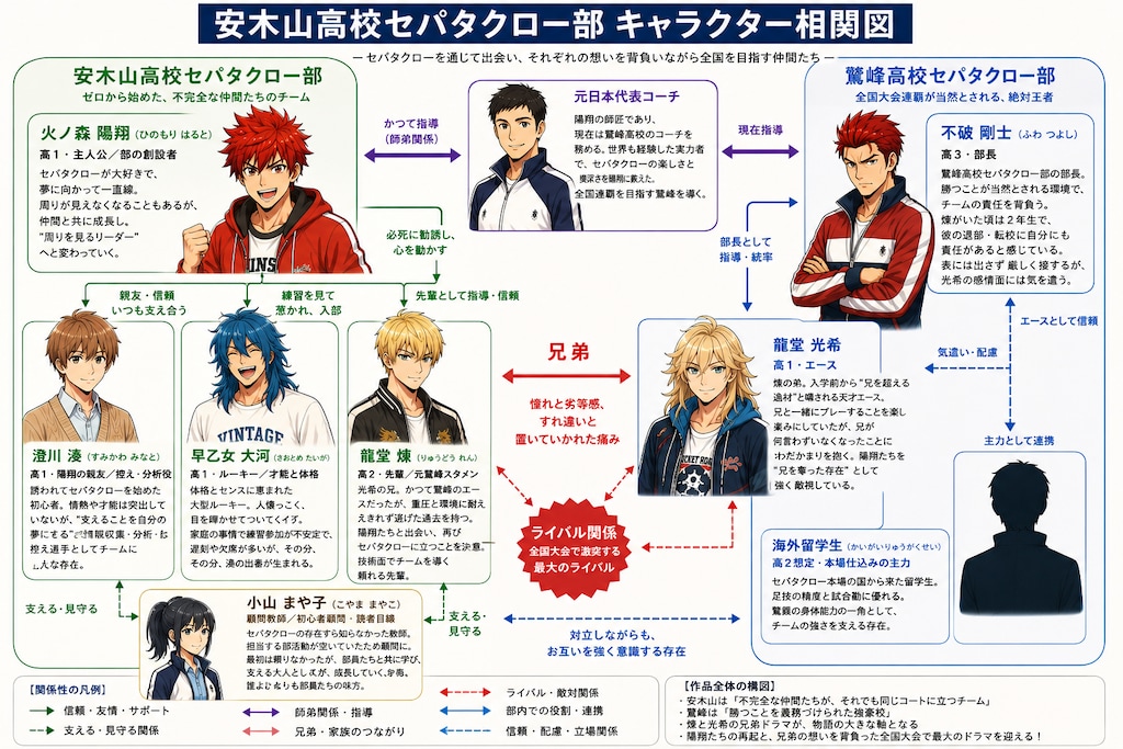 安木山高校セパタクロー部の相関図