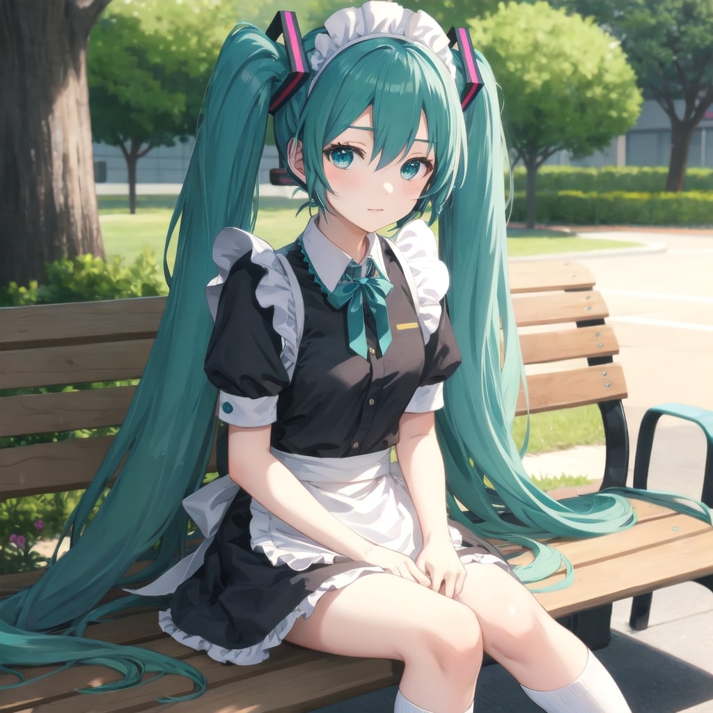 公園のベンチに座っている