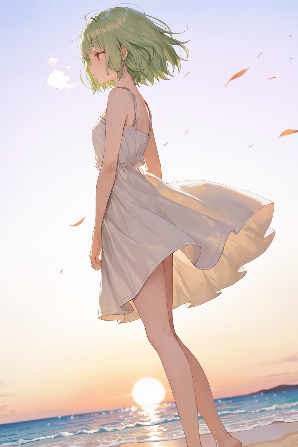 夕日の海を散歩