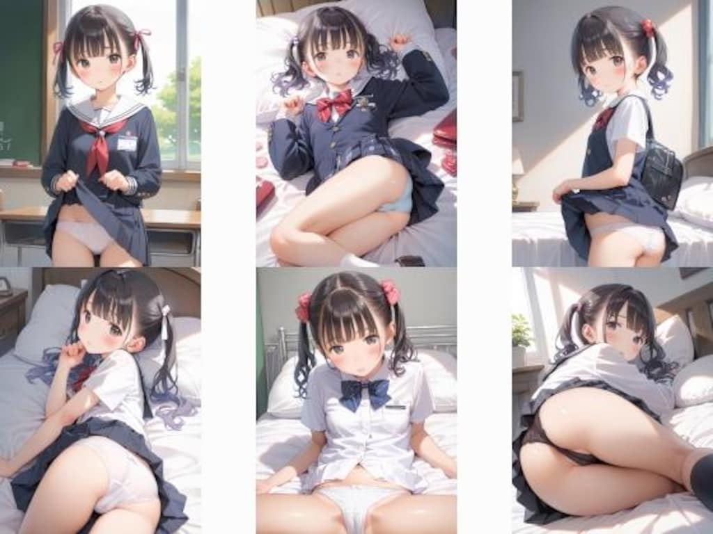 AIイラスト集「ツインテ〇リJ〇ちゃんたちの秘密ver.6学生服編・前編」