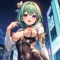 二次おっぱいポロリ208《緑髪ボディースーツ》 12枚目