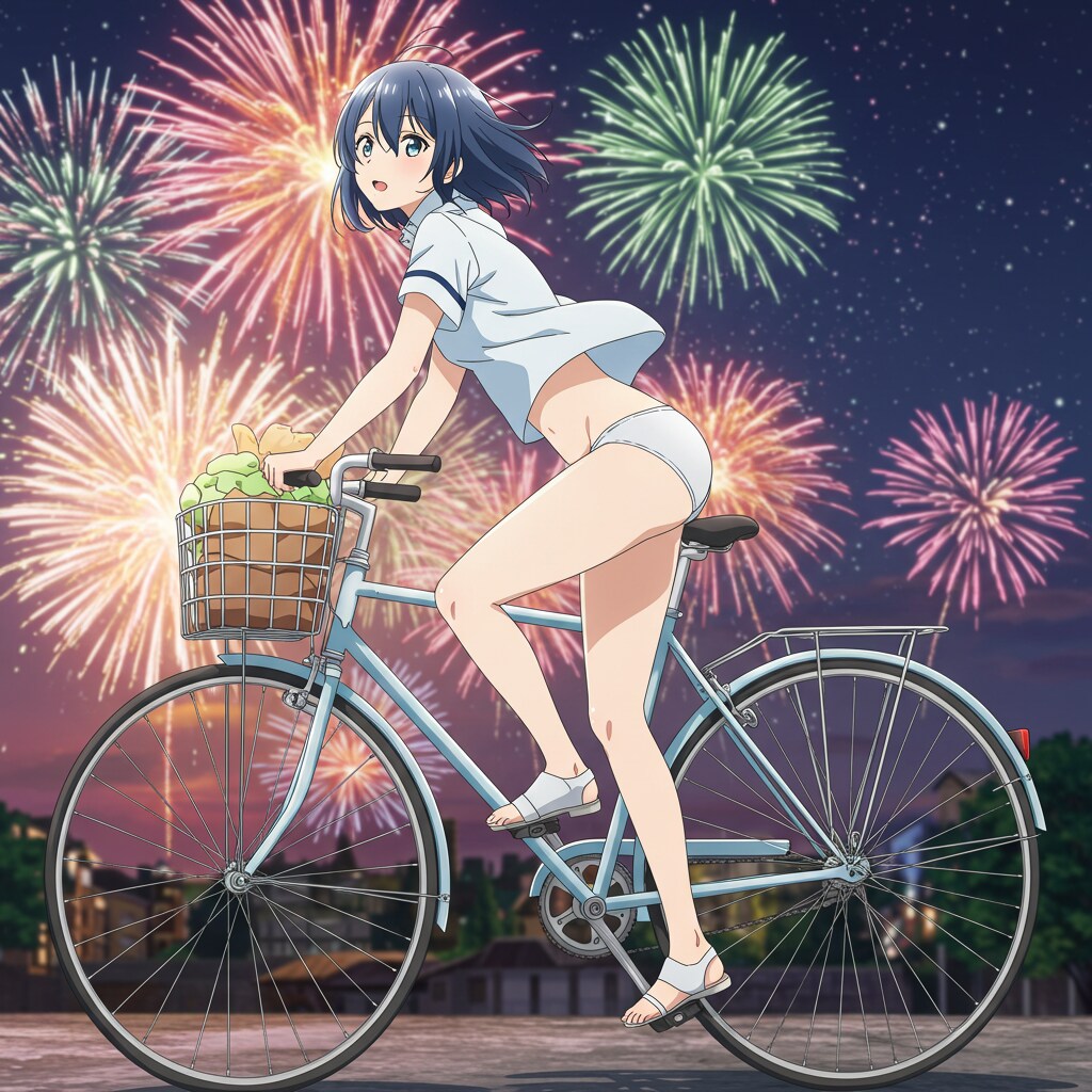 自転車で花火鑑賞