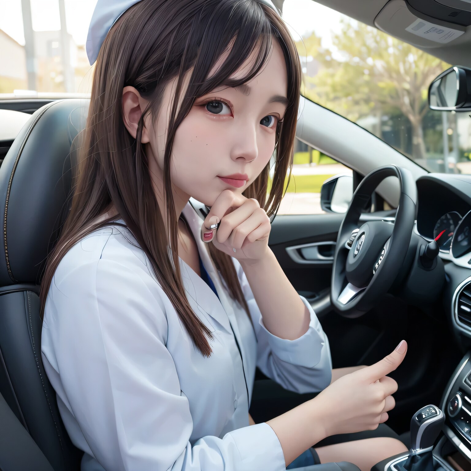 黒髪ロングで車内の美女３３ | の人気AIイラスト・グラビア