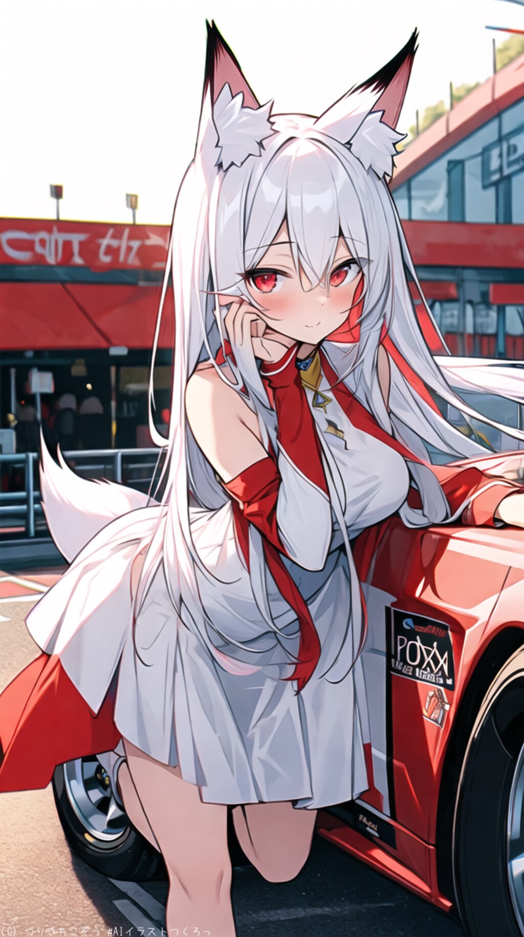 雪音さん、レースクイーンごっこ