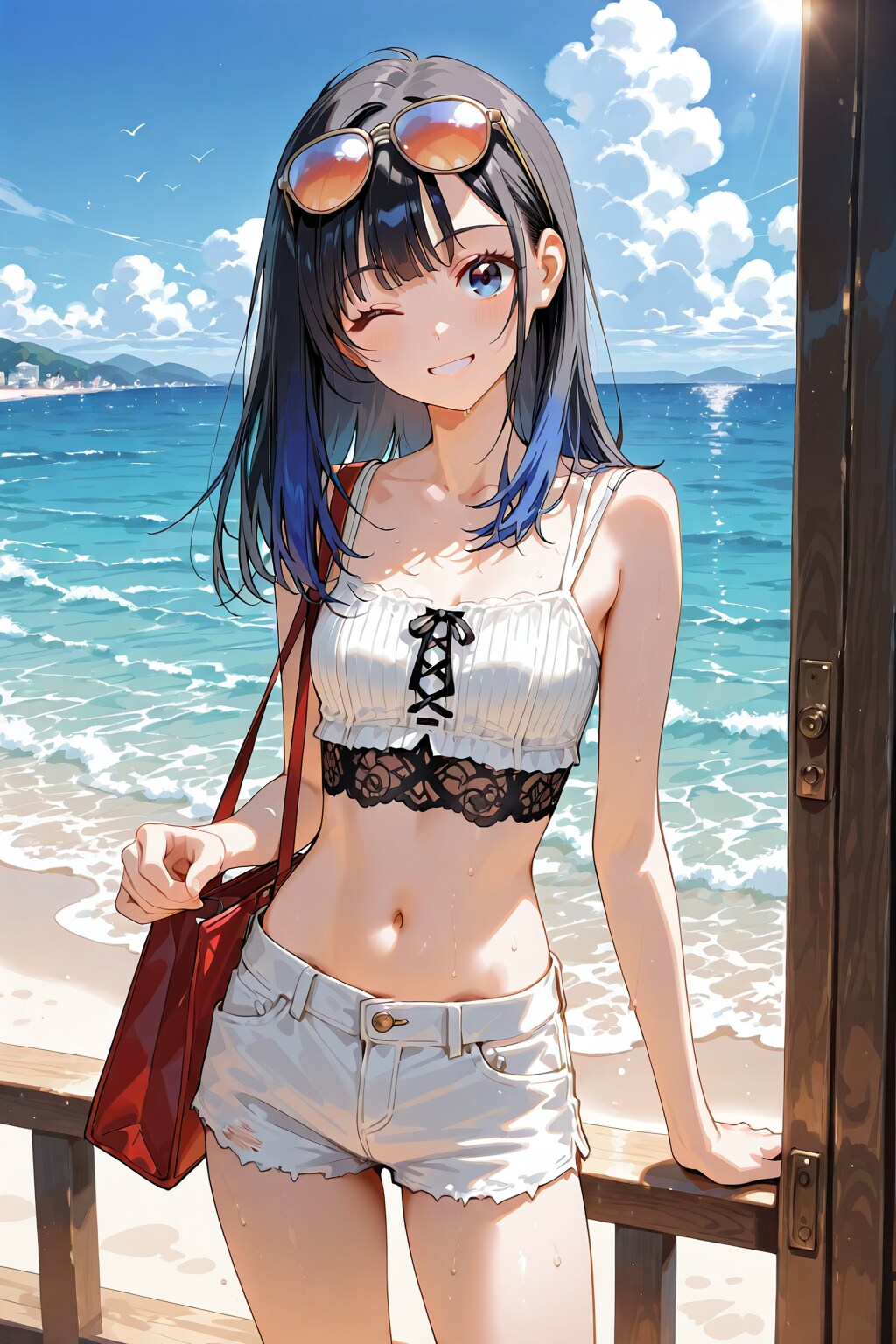 【企画：理想の夏コーデ・サングラス】夏の海岸で露出高めの軽装を