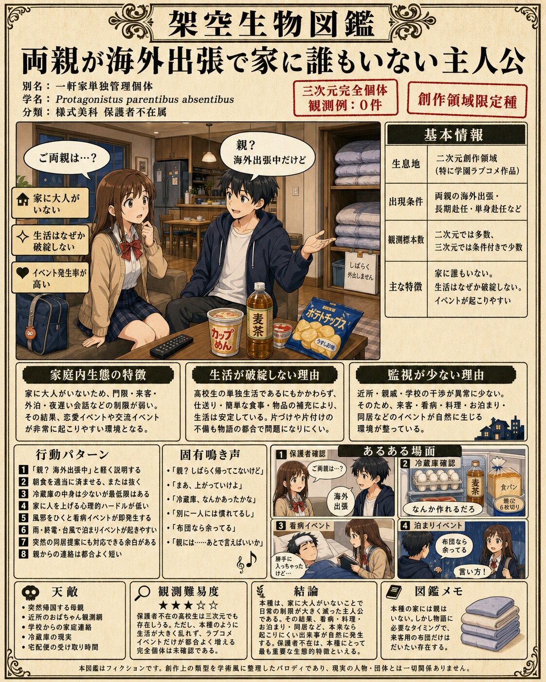 #架空生物「両親が海外出張で家に誰もいない主人公」