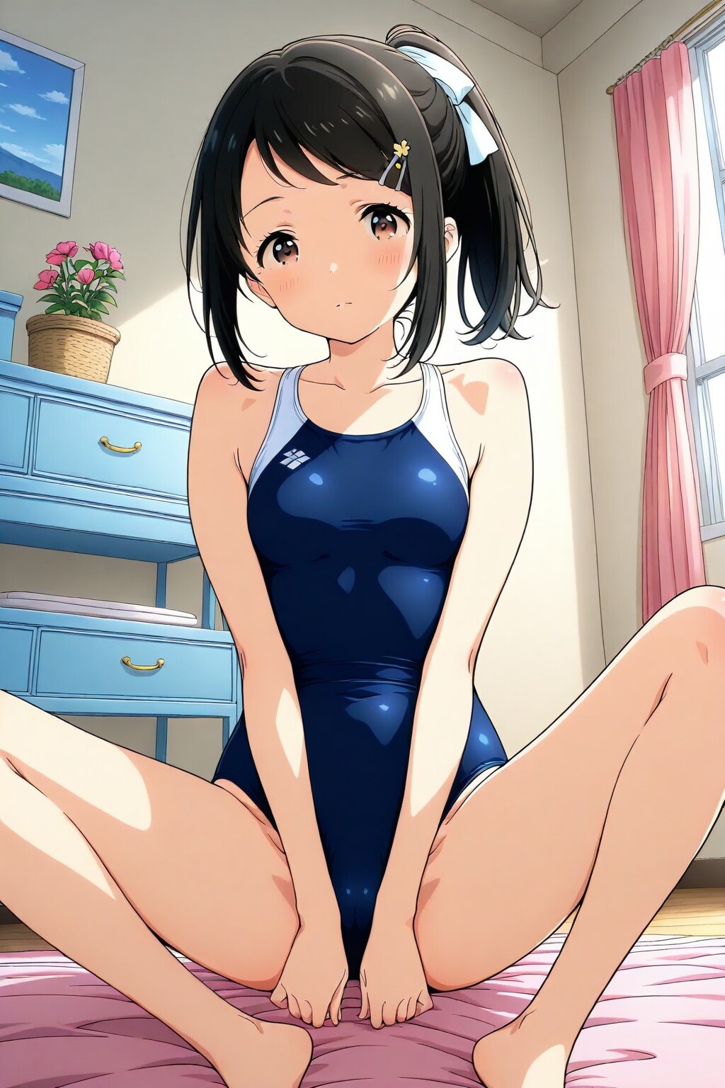 競泳水着姿のポニテちゃん💞✨