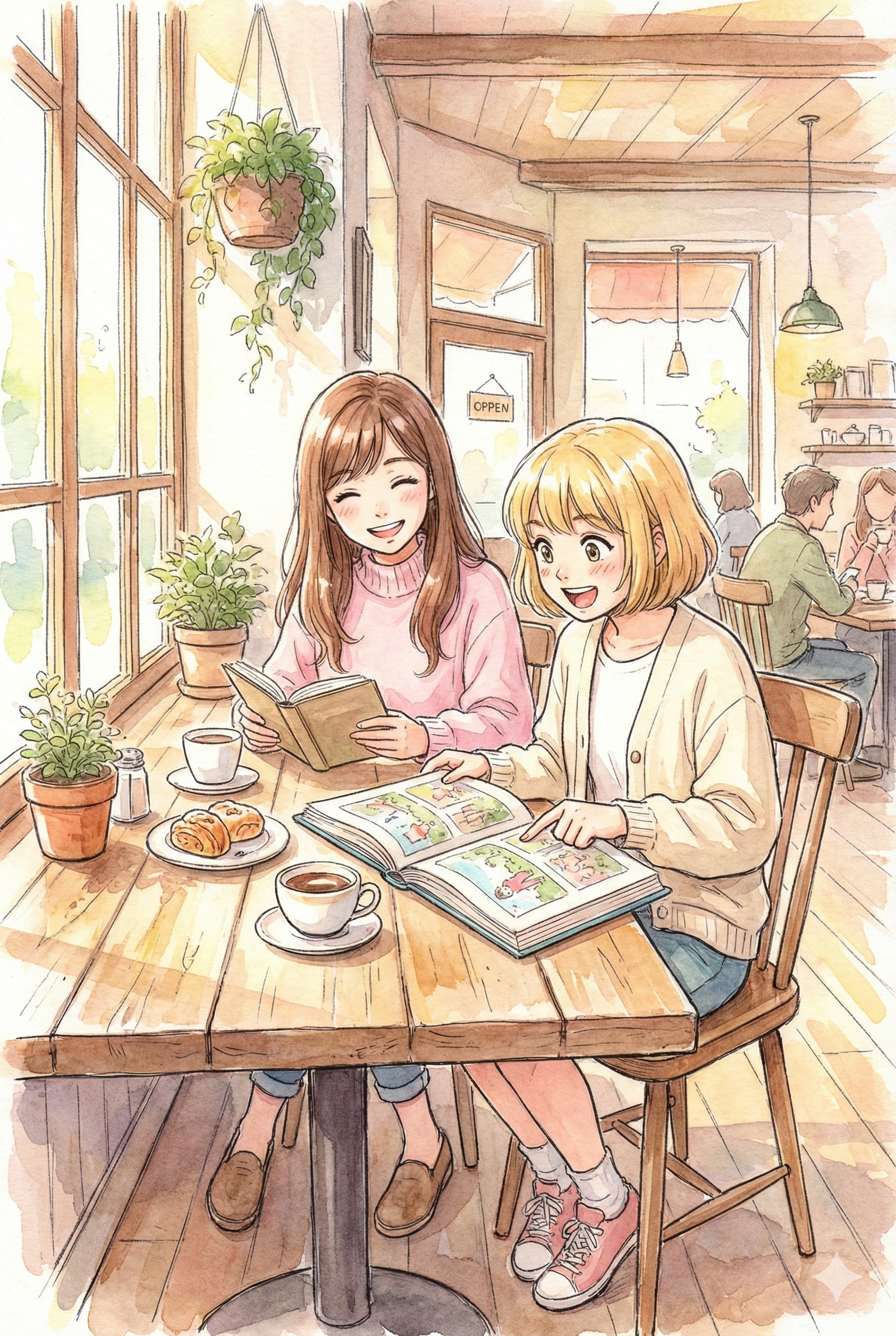 美少女姉妹がカフェで一時☕️ | の人気AIイラスト・グラビア