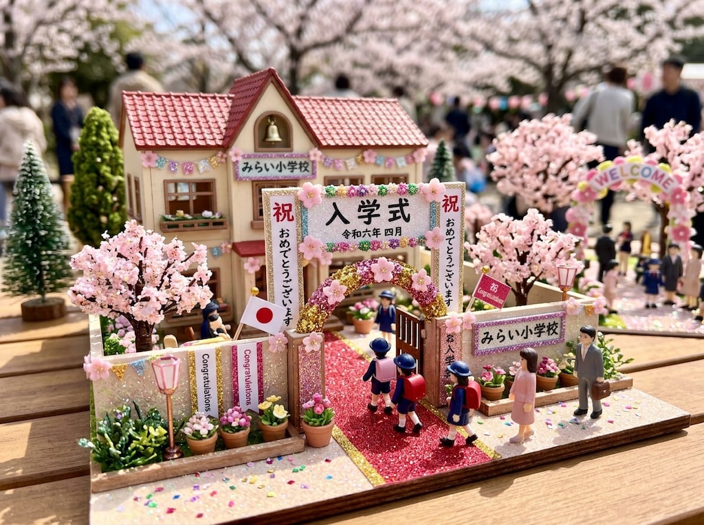 『入学式の学校ミニチュアラメ入り』