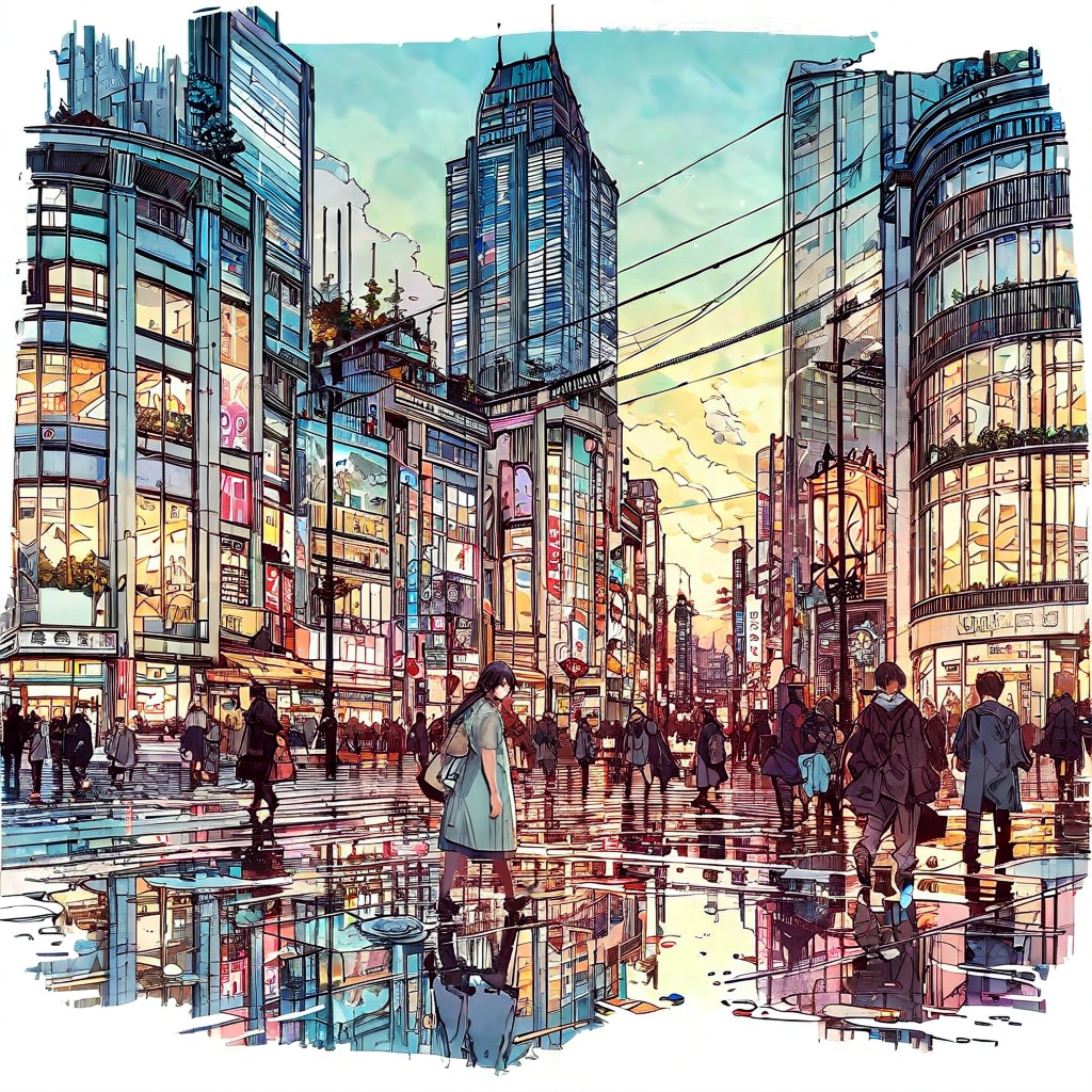 街と水たまり、少女171