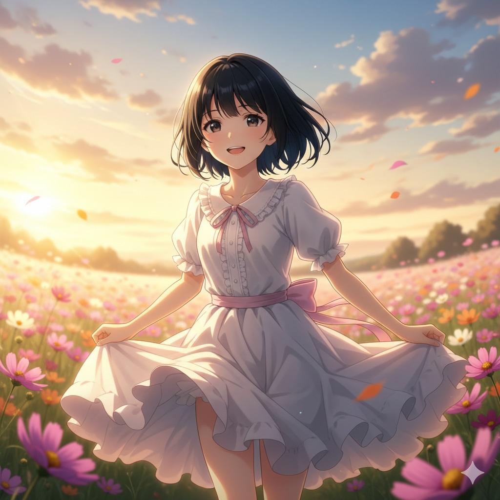 コスモス畑の少女