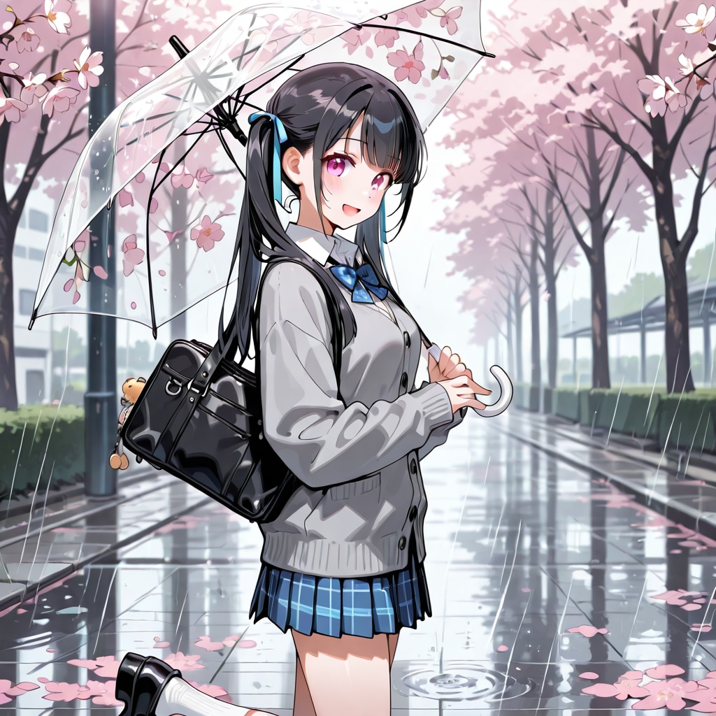 黒髪ツインテ娘と雨の日 | の人気AIイラスト・グラビア