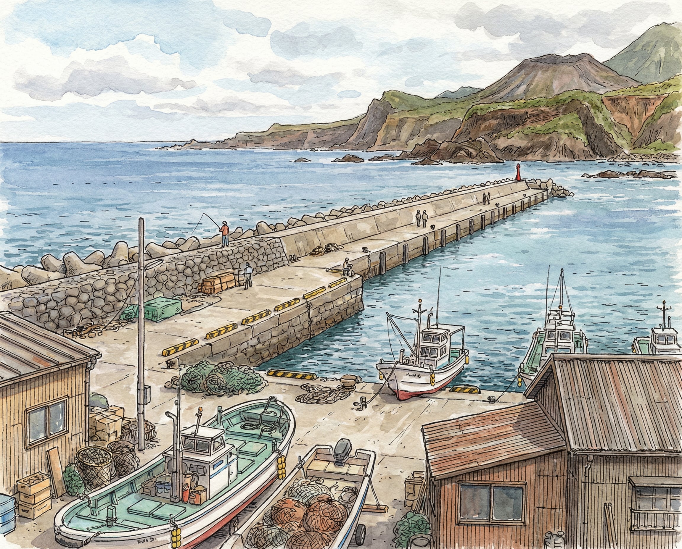 外洋に面した離島の小さな漁港 | の人気AIイラスト・グラビア