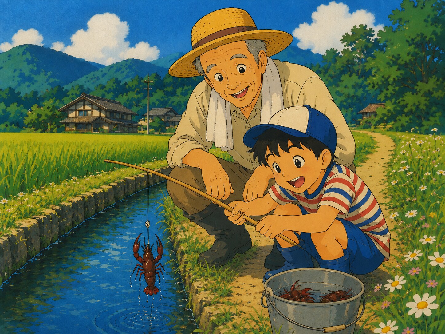 祖父とザリガニ釣り | の人気AIイラスト・グラビア
