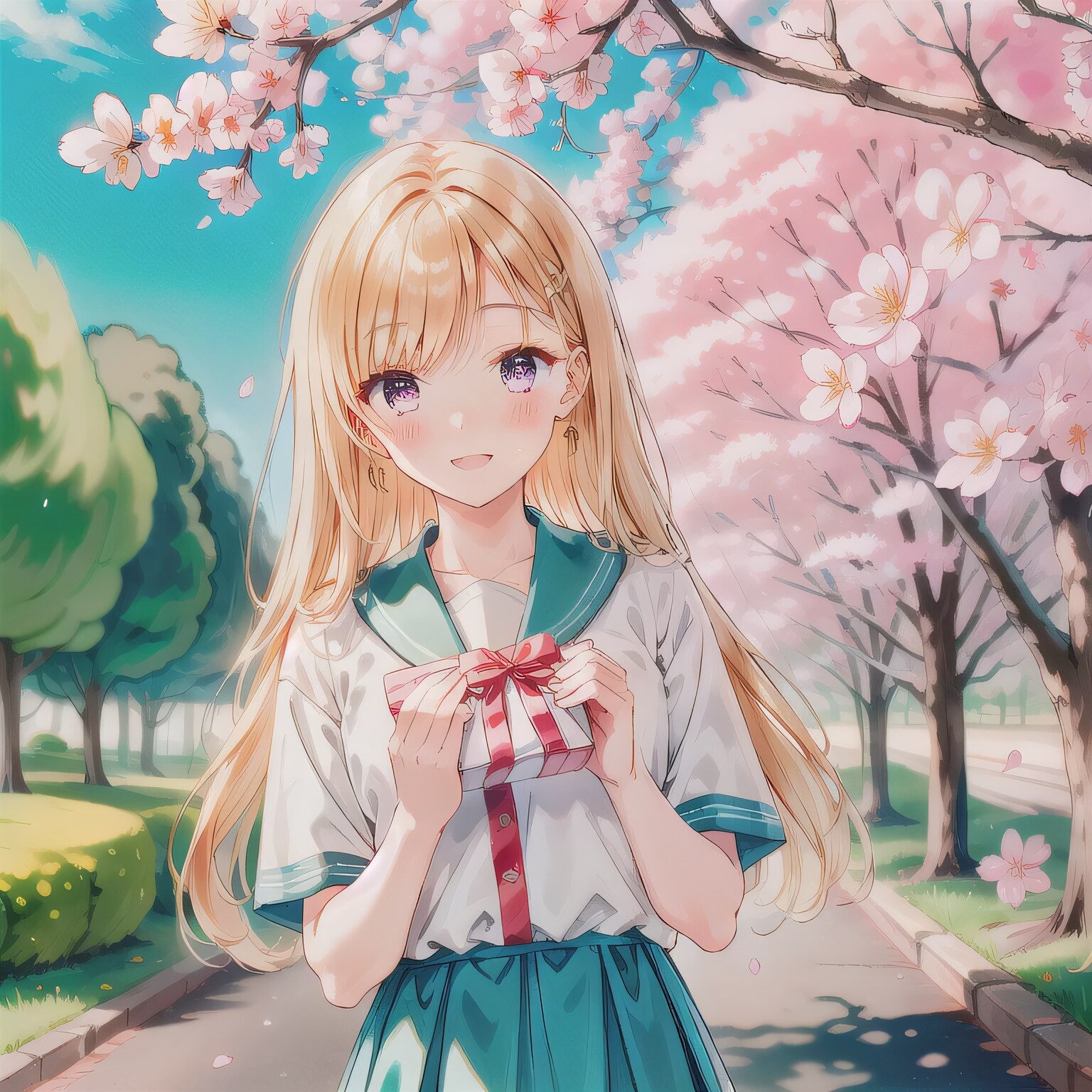 金髪ロングでセーラー服の少女９ | の人気AIイラスト・グラビア