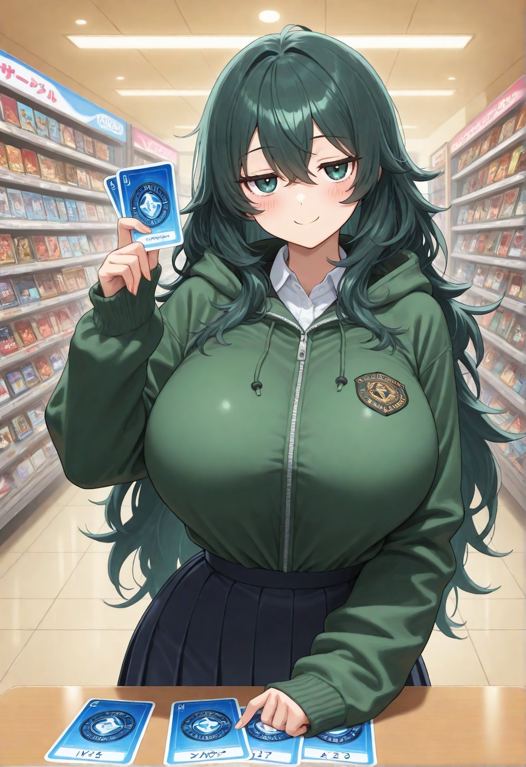 カードゲームをプレイするジト目萌え袖さん