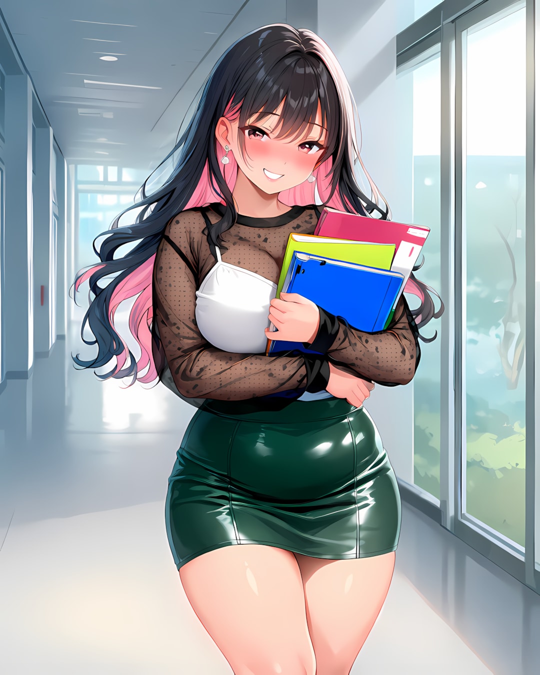 🏫講義終わりに廊下で、リナの振り返りレザーミニ💜