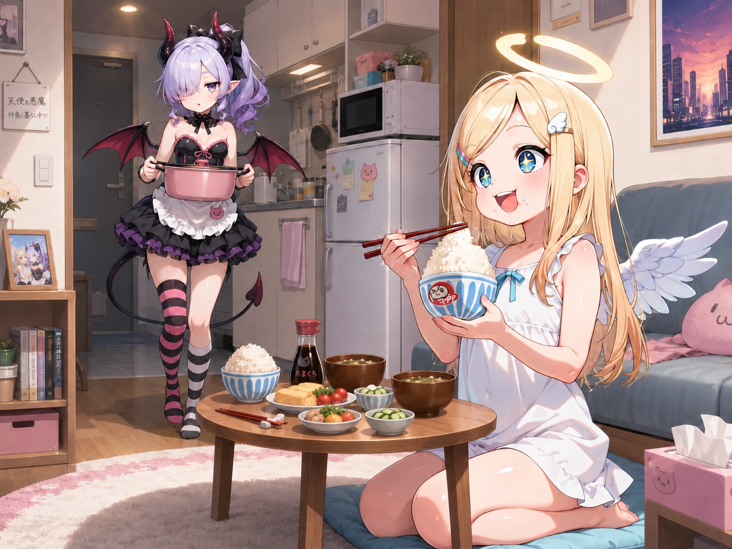 食いしん坊天使ちゃんと意外に家庭的なダウナー系小悪魔ちゃん