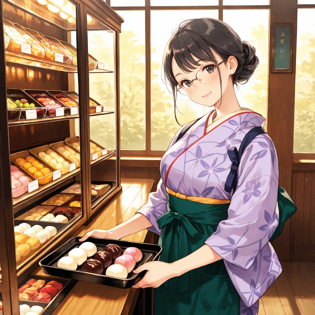 詩織ちゃん、老舗和菓子屋で働く