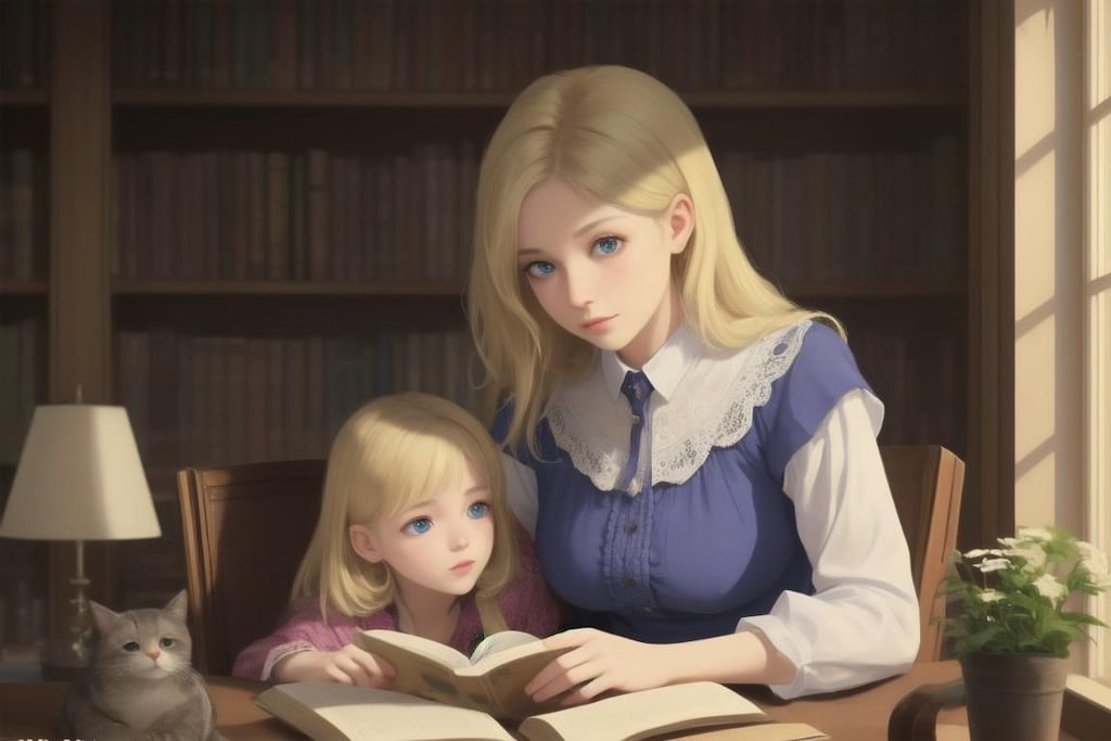 図書館に通う金髪母娘