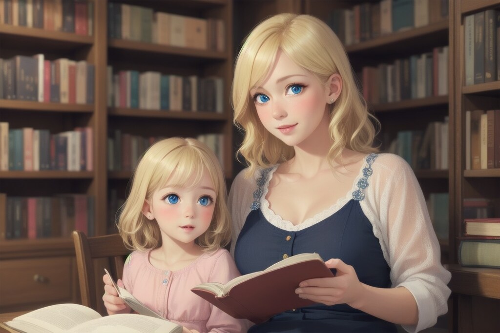 図書館に通う金髪母娘