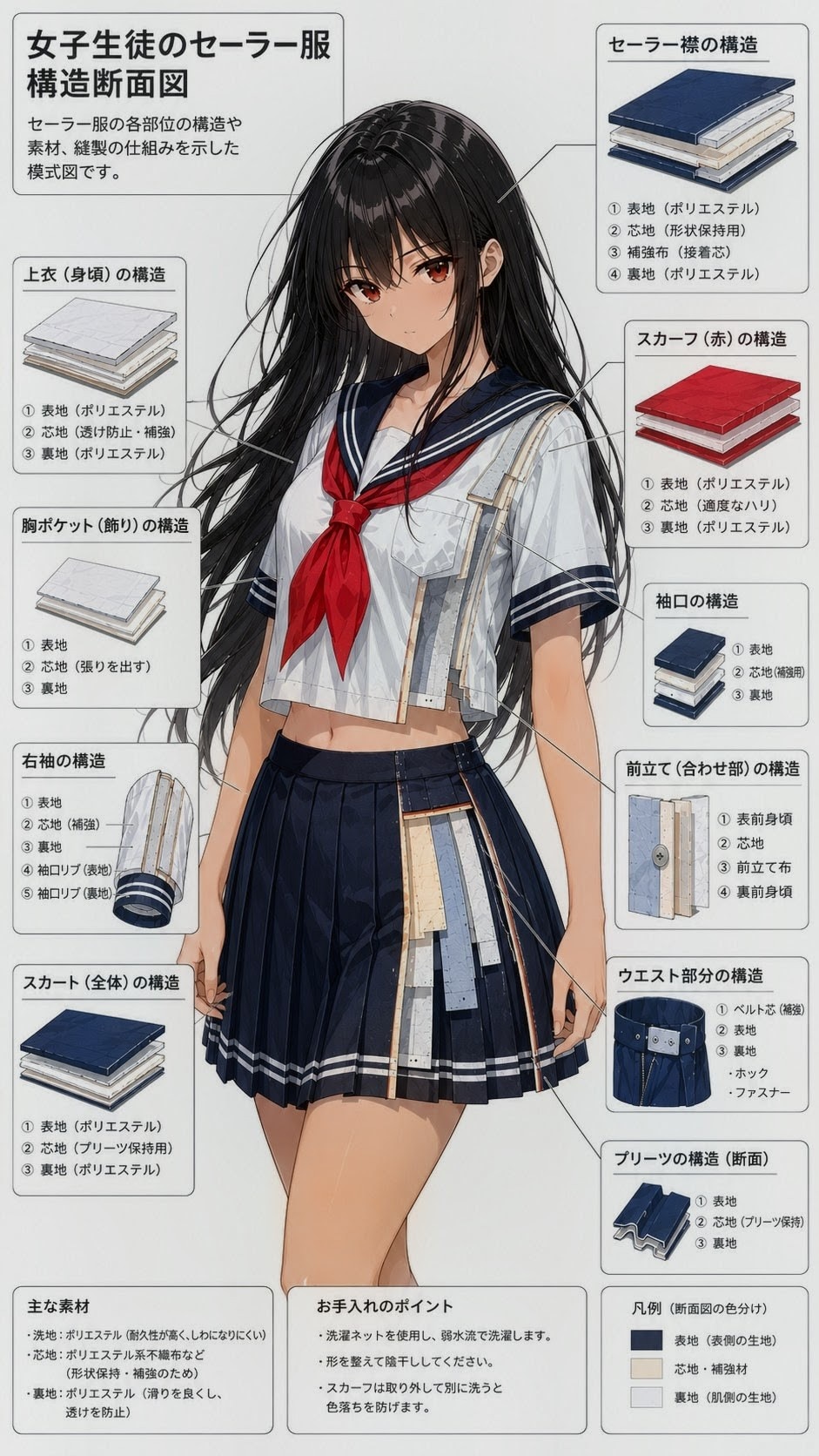複合繊維層解析によるセーラー型学生制服正面後面構造概論・試製乙女型