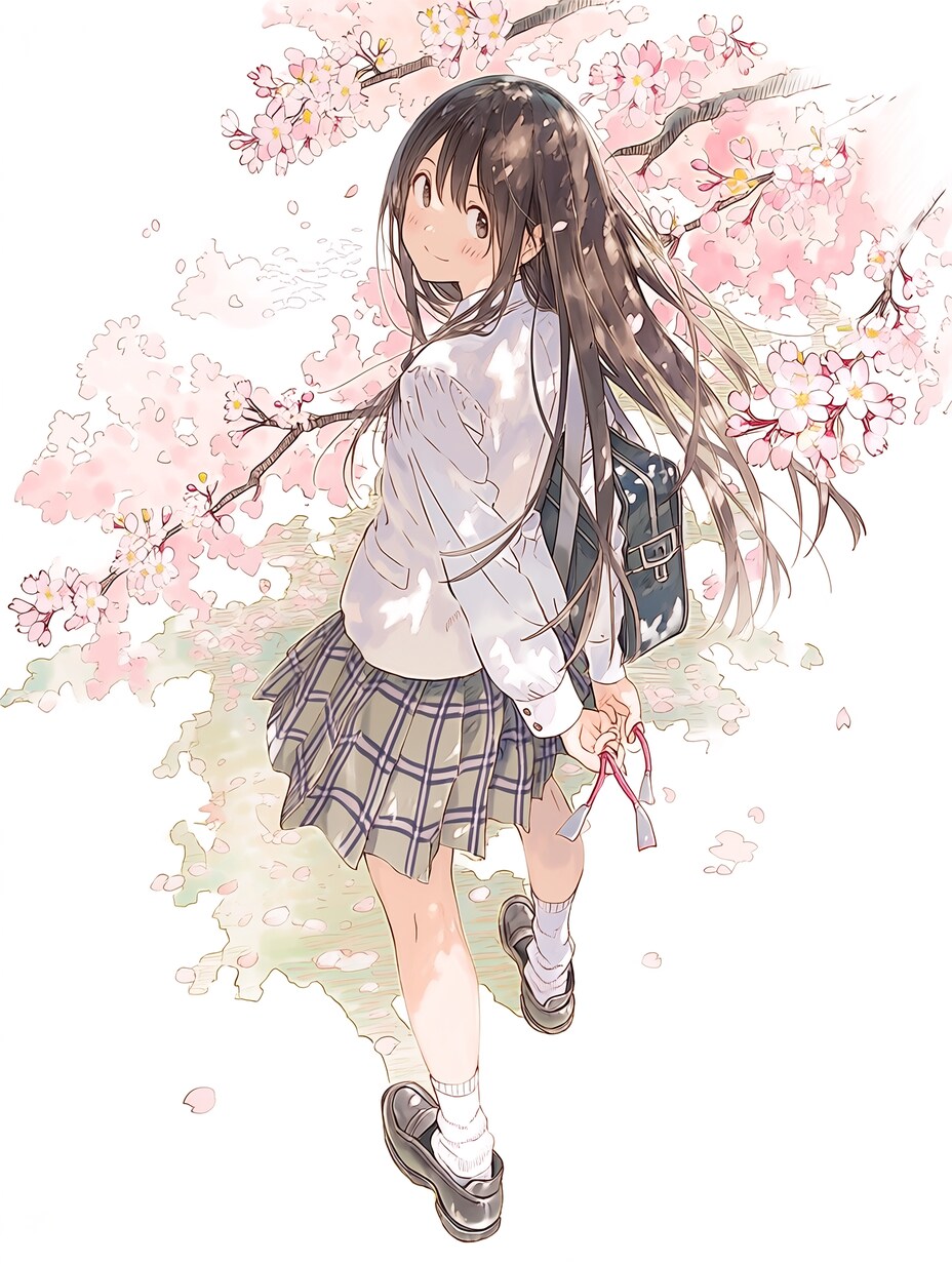 桜舞う道で