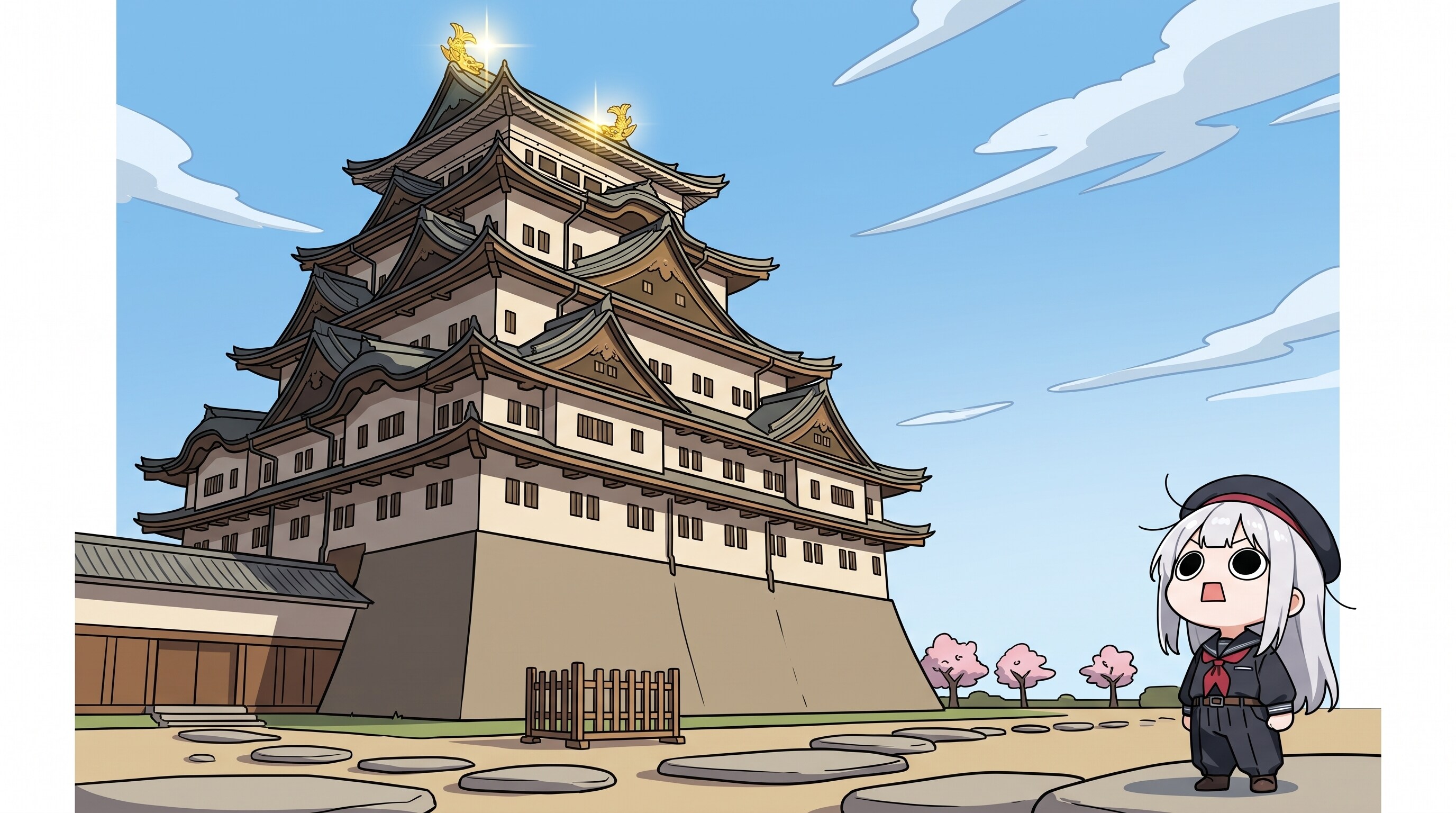 金のしゃちほこを見上げるえらいこっちゃ嬢 | の人気AIイラスト・グラビア