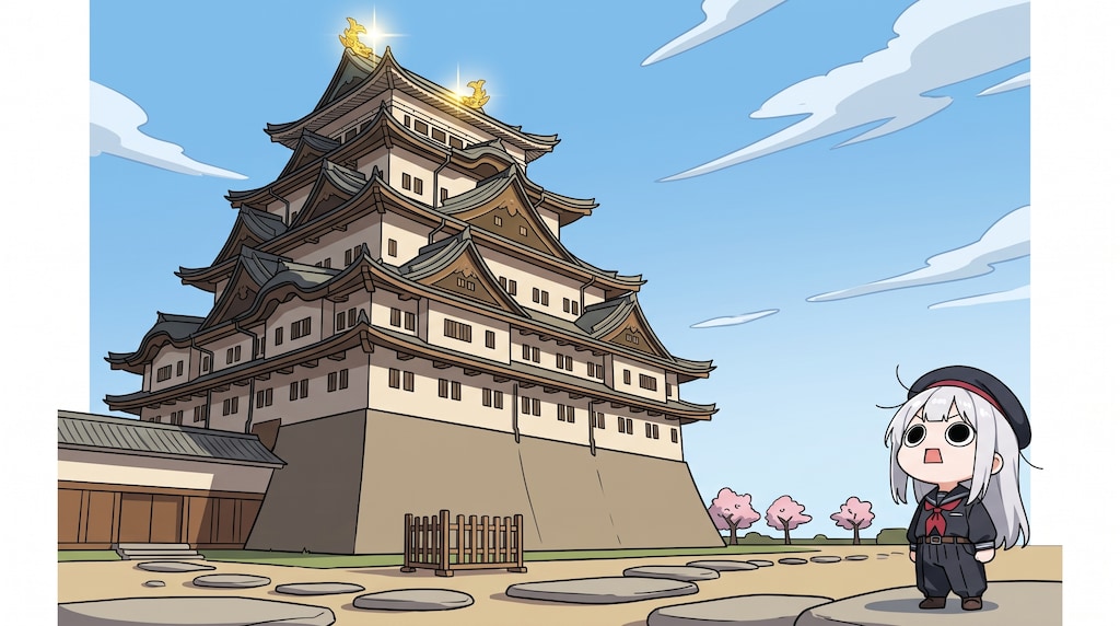 金のしゃちほこを見上げるえらいこっちゃ嬢