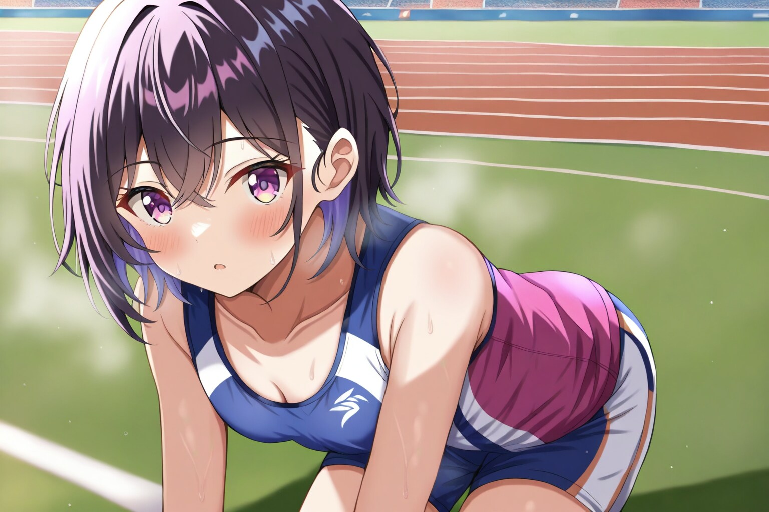クラウチングスタートの練習をする選手