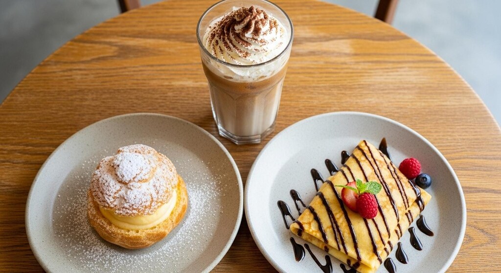 デザートのシュークリームとクレープのセット