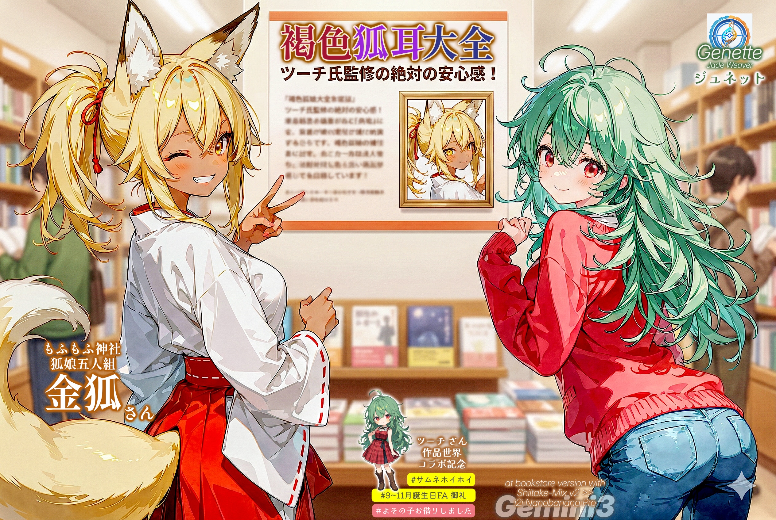 サムネホイホイ：本屋で金狐さんを見かけたジュネット (for ツーチさん)【誕生日FA御礼】 | の人気AIイラスト・グラビア