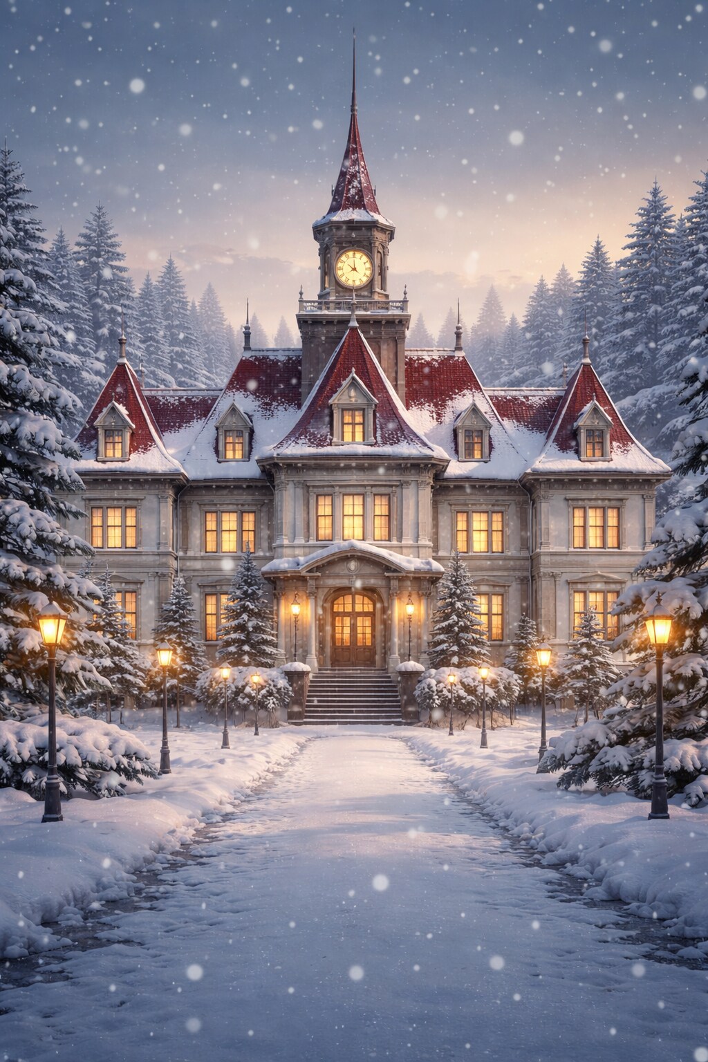 『雪の街のビクトリア様式の館』