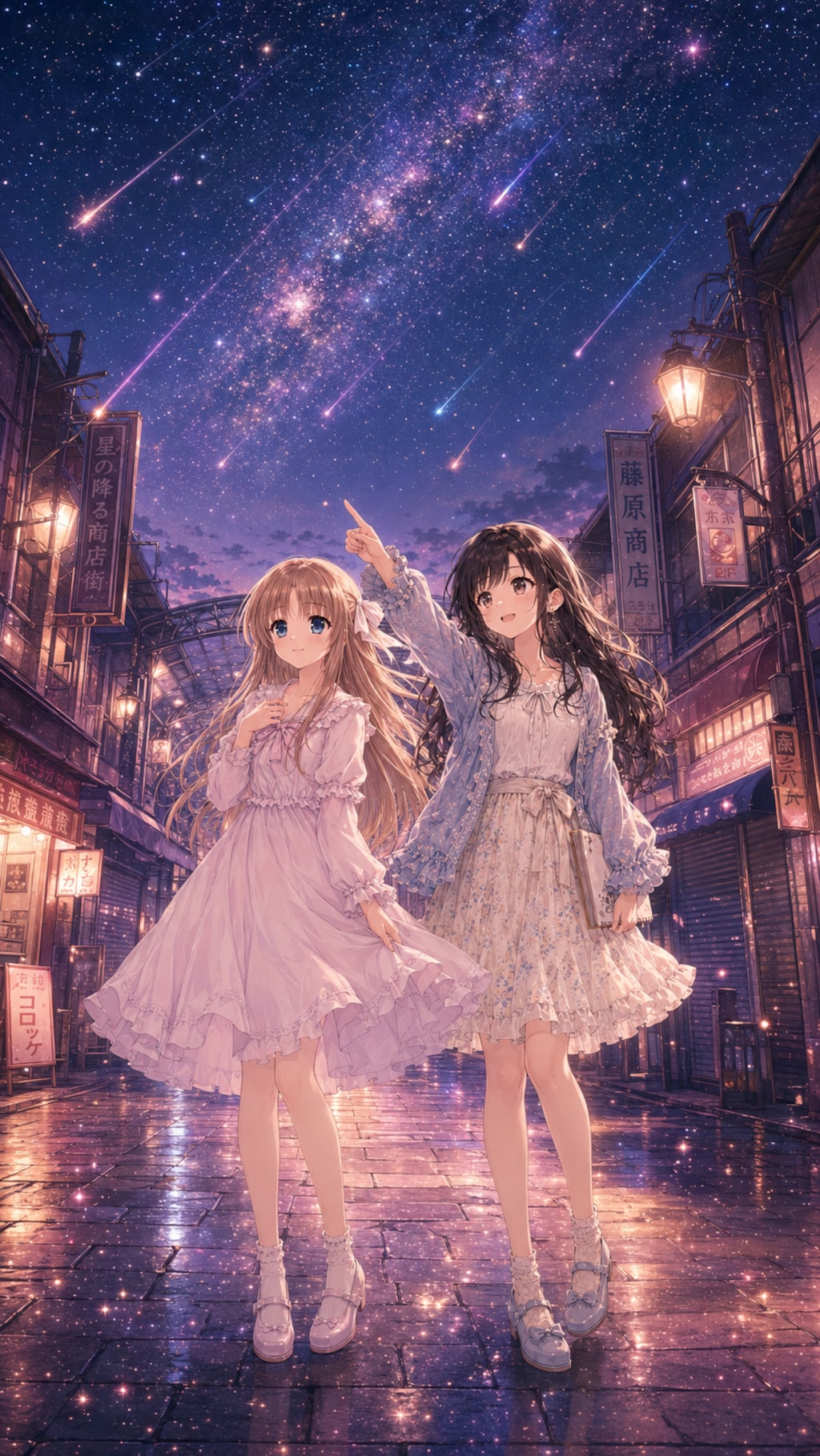【街×幻想シリーズ】夜の商店街の空に降り注ぐ星【1/4】