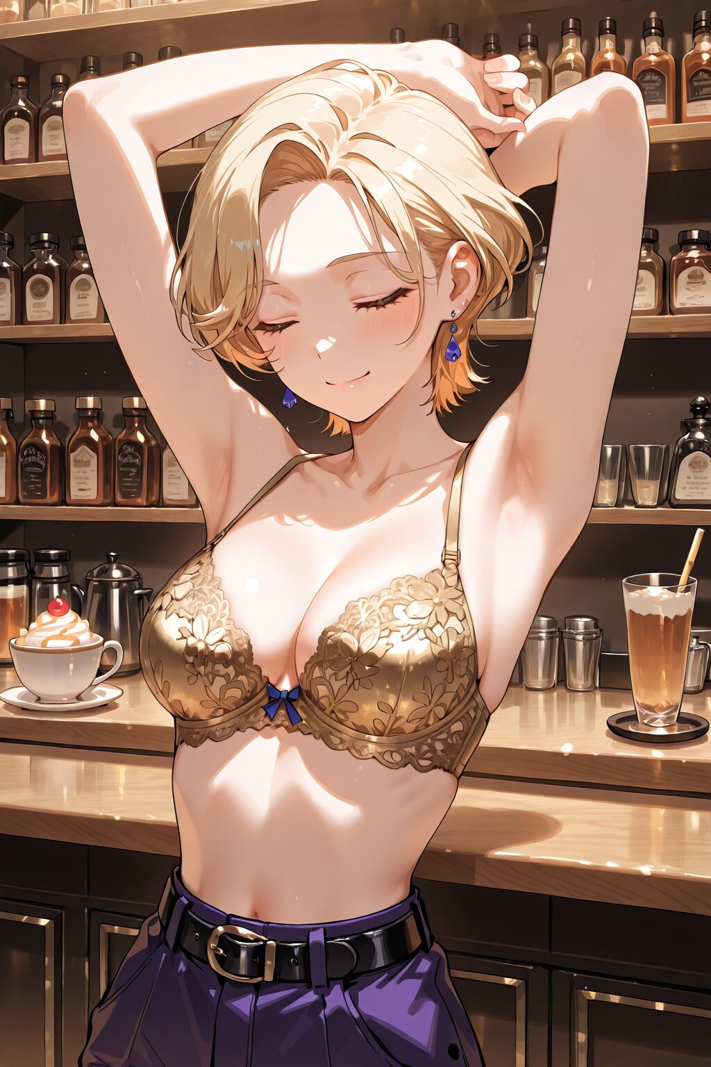 かっこかわいいカフェバーオーナージェシカ・ブレストンの純金レースブラ