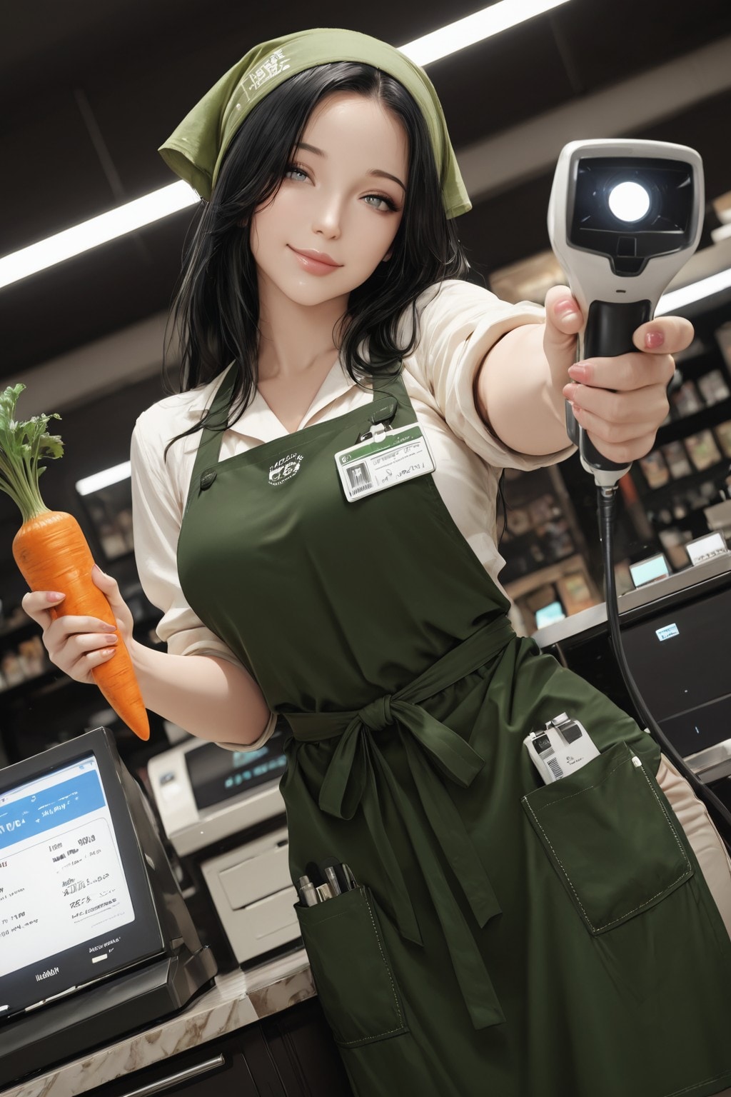 Beautiful Woman Operate Cash Register（スーパーちちぷいの経験豊かなベテランスタッフさん）