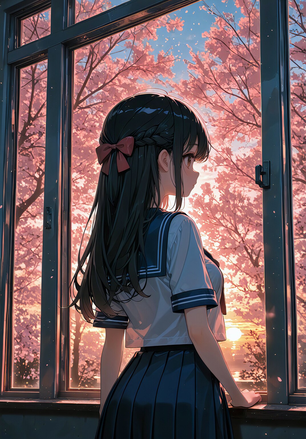 夕焼けを見つめる背中