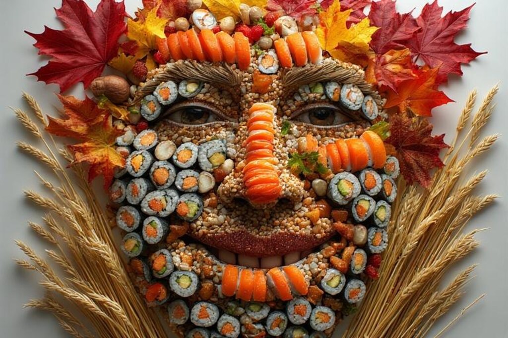 秋の笑った寿司顔