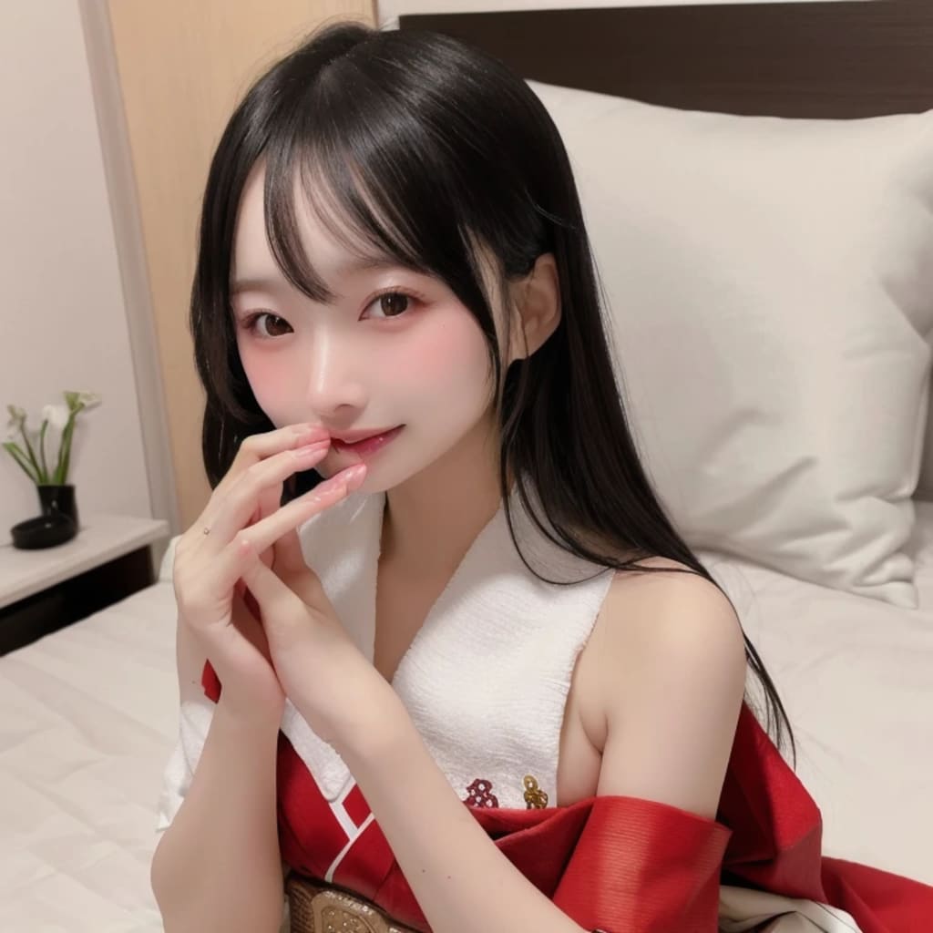 黒髪ロングで巫女服の美女３８