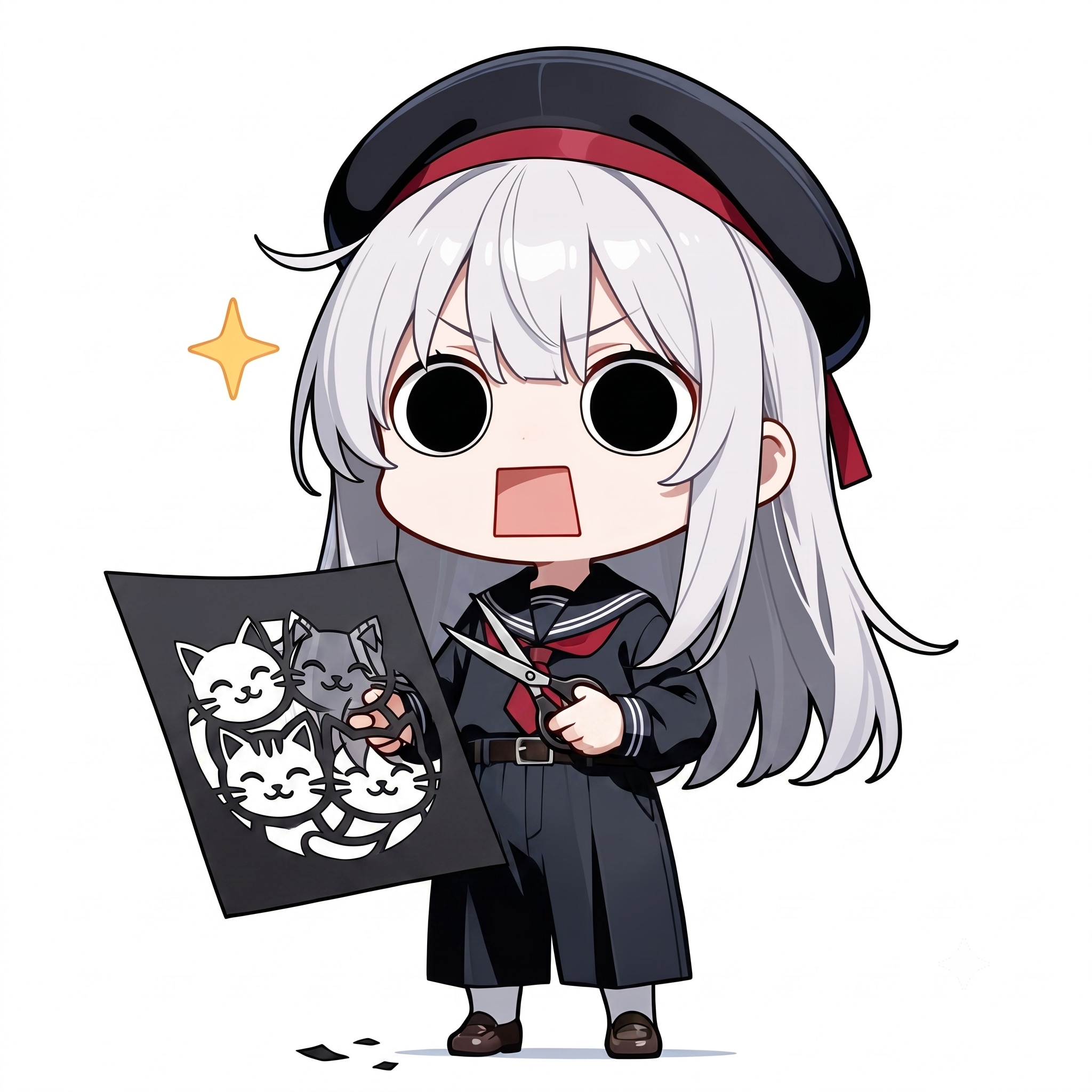 鋏で紙切りをするえらいこっちゃ嬢