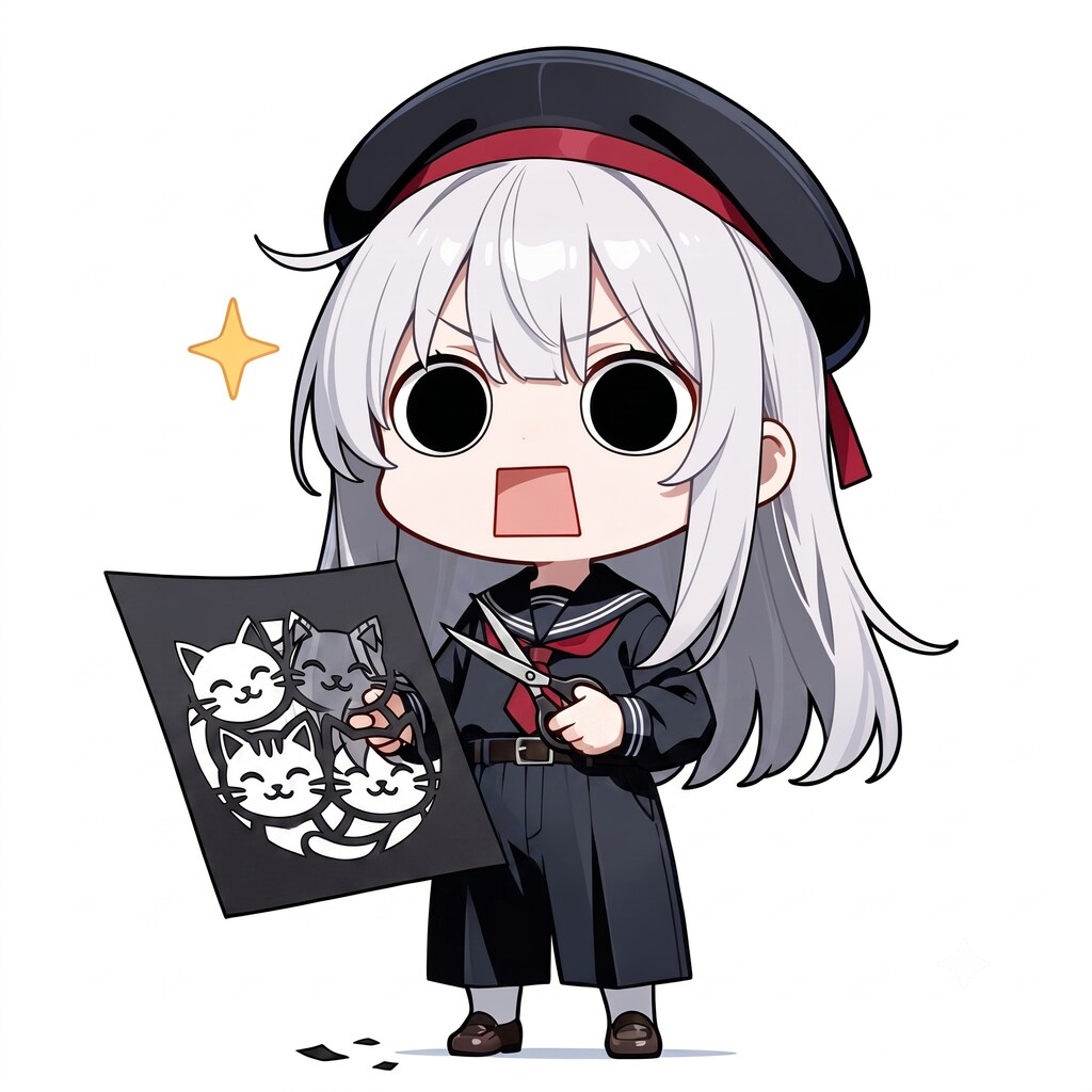 鋏で紙切りをするえらいこっちゃ嬢