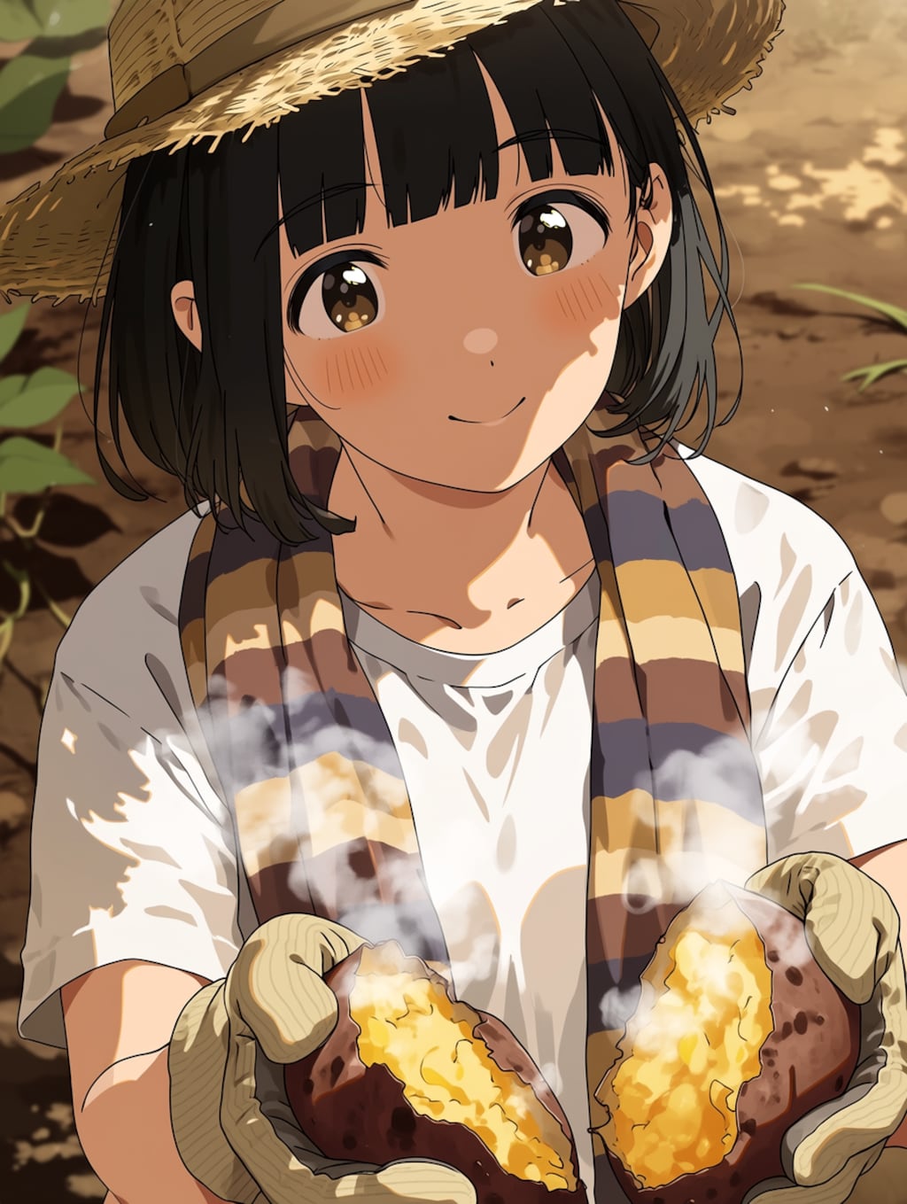 ウチでとれだおいもさ食うか？
