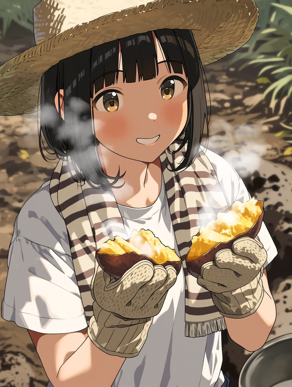 ウチでとれだおいもさ食うか？
